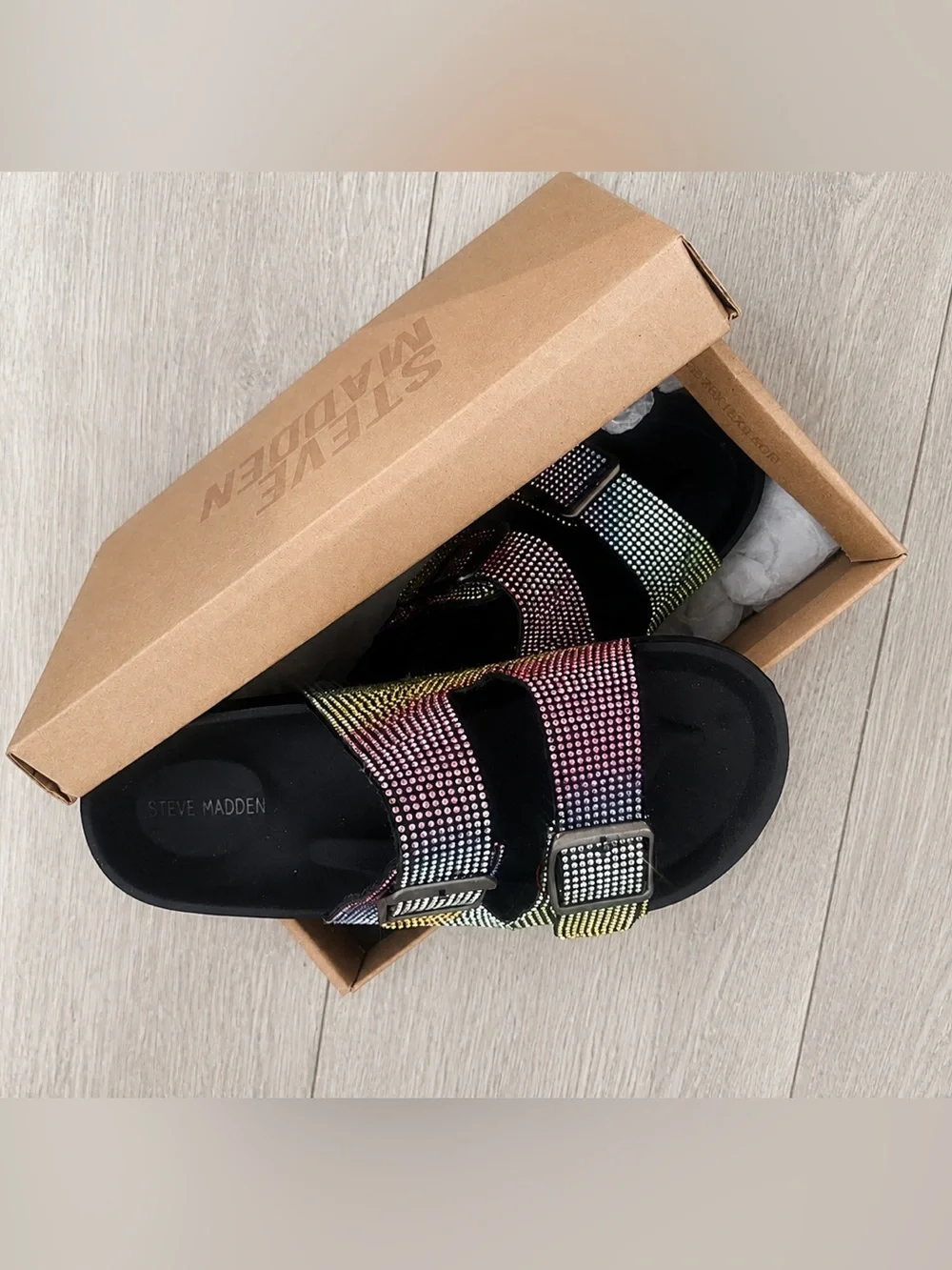Steve Madden JWOWZ Sandals Girls Size 5 Black Multicolor Rhinestone Platform